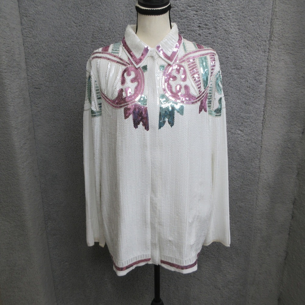 Endless Rose Sequin Shirt Womens S White Western Glam Festival Boho Embellished